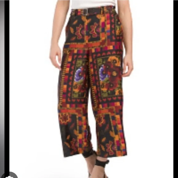 Joie Wide Leg Crop Pull On Pant Patchwork Mixed Media Flowy Art Teacher Boho Med - Picture 9 of 9